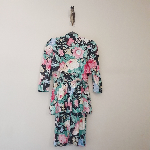 VTG 80s Peplum Dress Bolero Jacket Set Bold Floral - Picture 9 of 16
